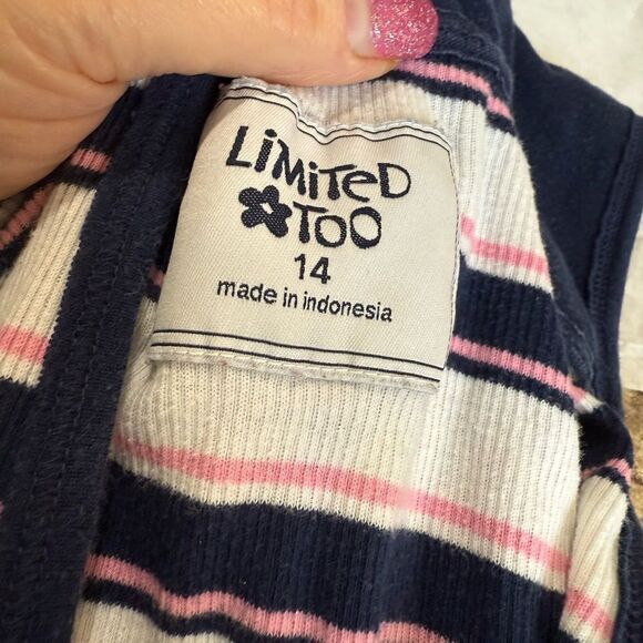 Limited to size 14 blue and white and pink striped hoodie short sleeved top - Picture 5 of 7